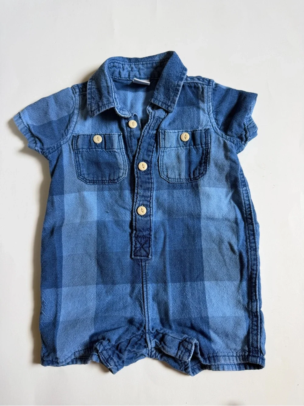GAP Blue Plaid Short-Sleeve Romper